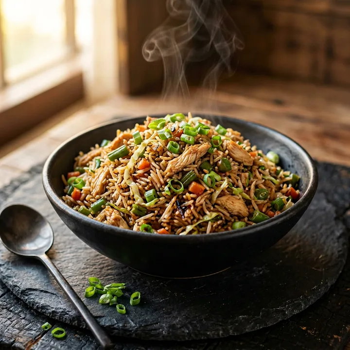 Classic Fried Rice with chicken and spring onion
